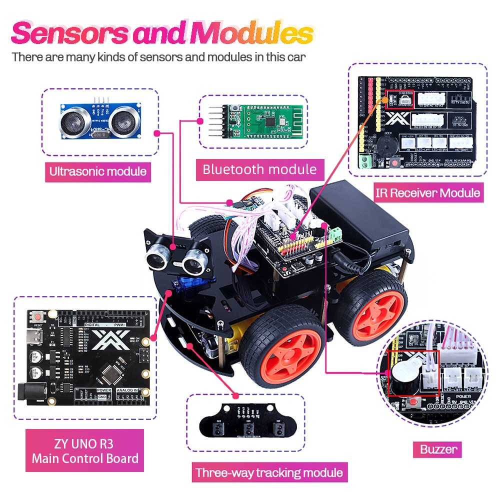 4WD Smart Robot Car Upgraded V3.0 For Arduino UNO R3 With SG90,Bluetooth module,IR Control Programming Electronic Starter Kit