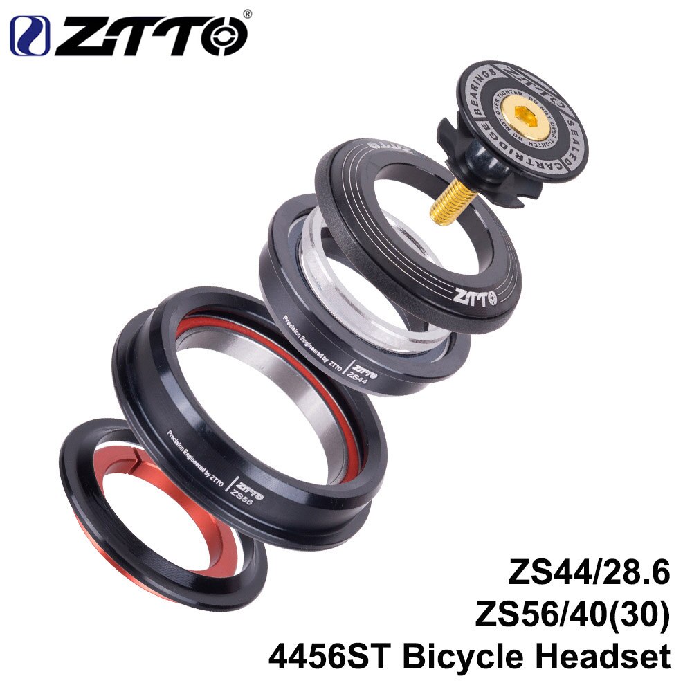 MTB Bike Road Bicycle Tapered Headset 44mm 56mm CNC 1 1/8"-1 1/2" Tapered Tube Fork Integrated Angular Contact Bearing 4456ST: Black