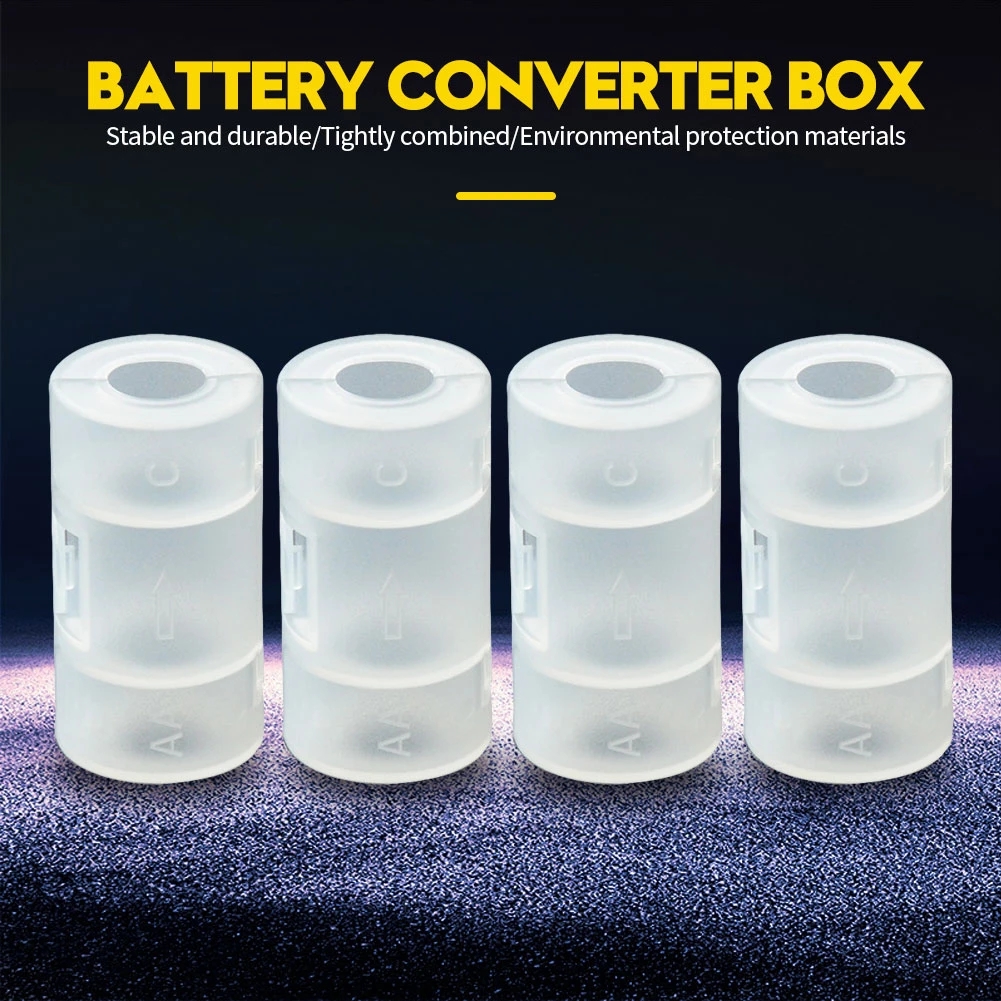 Boîte de rangement de batterie transparente, taille LR06 AA à C LR14, support d'adaptateur de batterie AA à C, boîtier convertisseur commutateur 5x2.6cm, 2/4 pièces