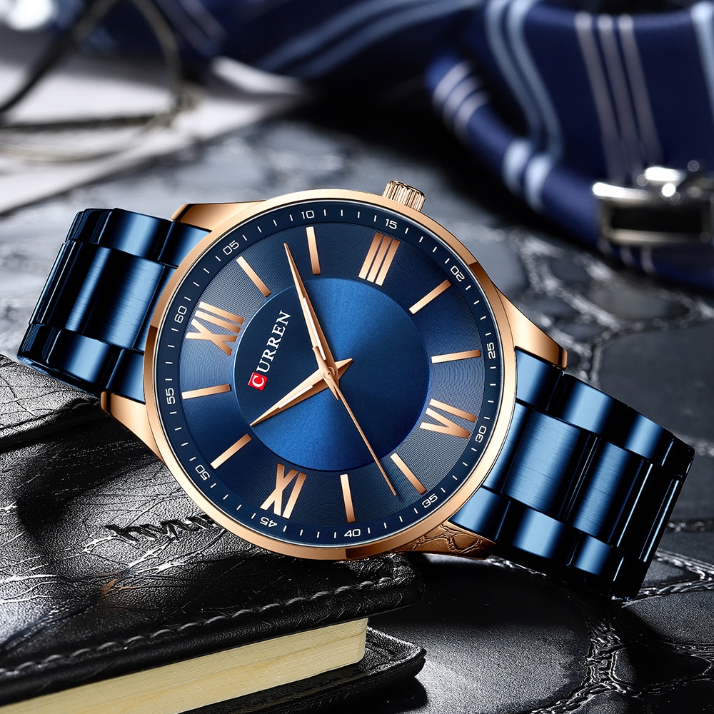 Curren roestvrijstalen herenhorloges, eenvoudig en klassiek quartz zakelijk horloge, dun horloge voor heren