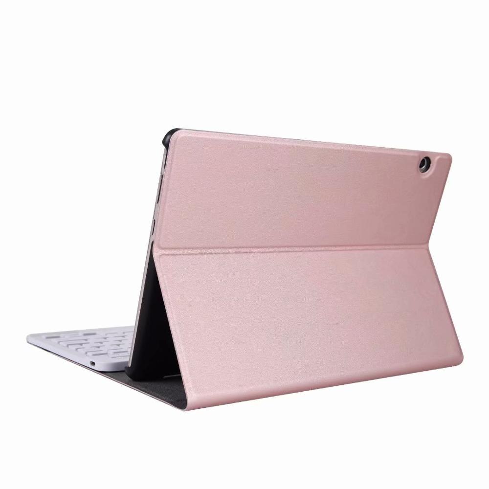Etui til huawei mediapad  t5 10 ags 2-w09 ags 2-l09 ags 2-l03 10.1 '' ultra tyndt aftageligt trådløst bluetooth tastatur cover: Rose guld