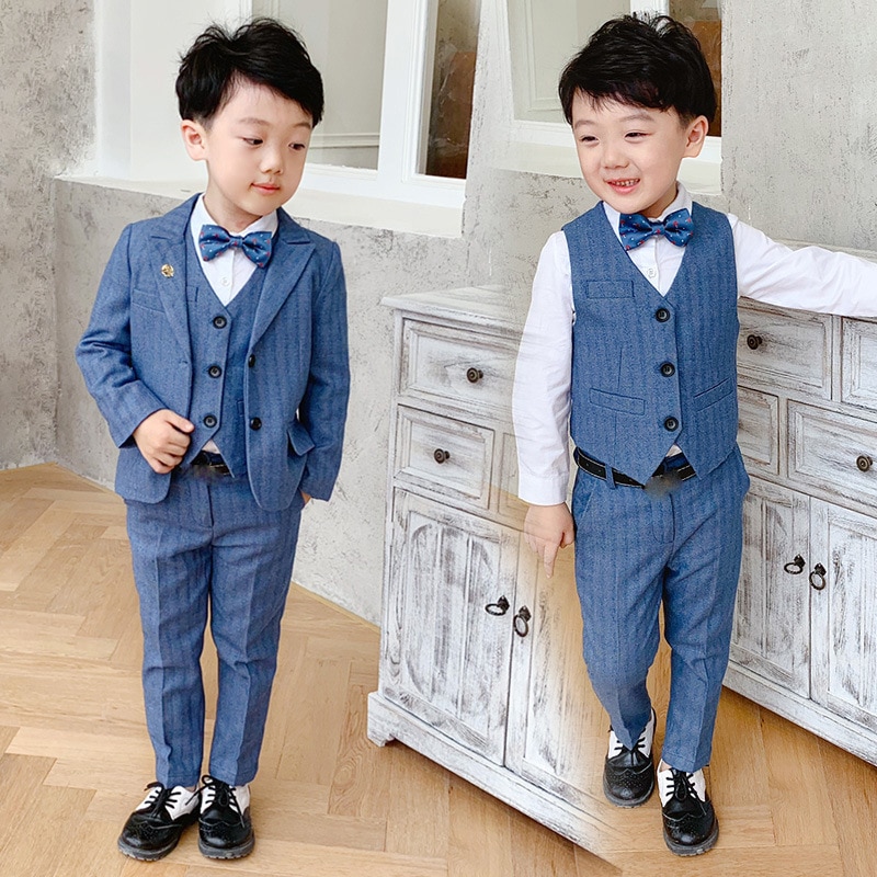 Kinderen Formele Pak Sets Bloem Jongens Blazer Vest Broek Kleding Sets Kids Wedding Party Piano Perfomance Kostuum