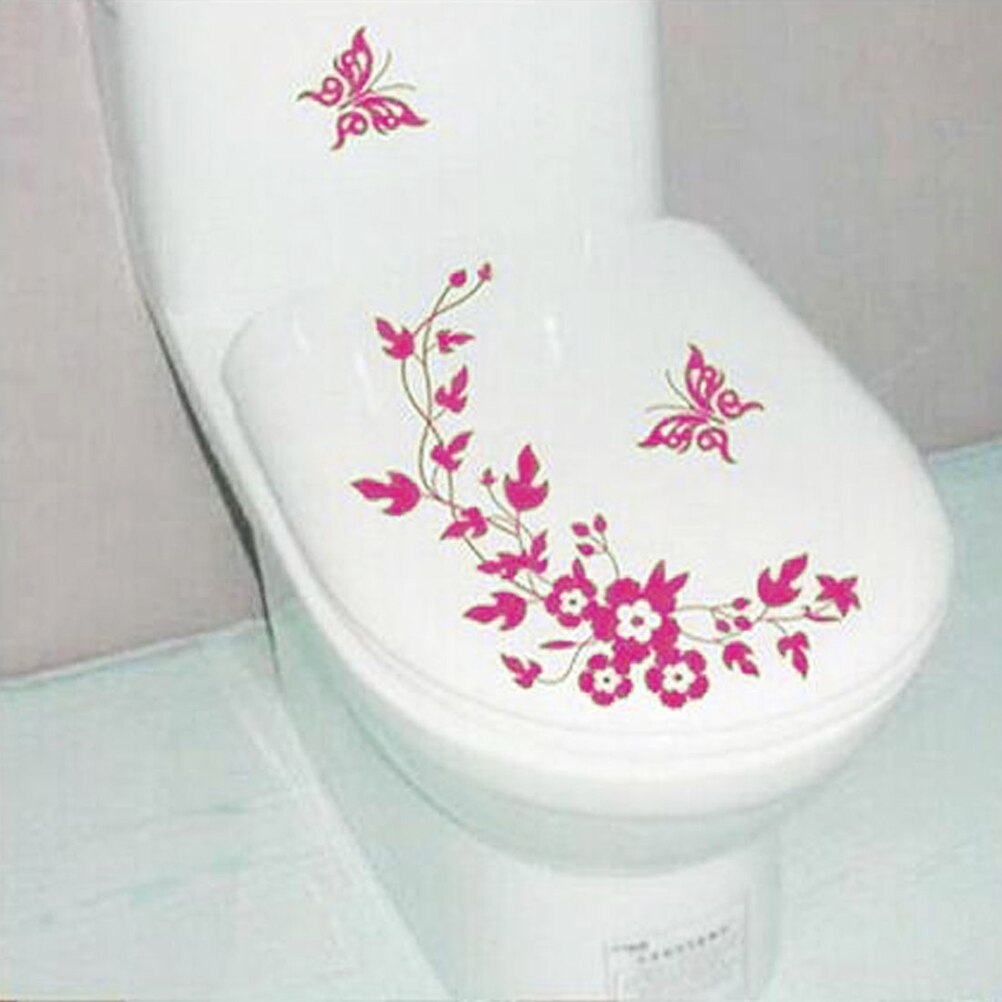 PVC amovible toilette couvercle autocollant papillon et fleur motif toilette siège couverture mur collage affiche autocollant: Rouge
