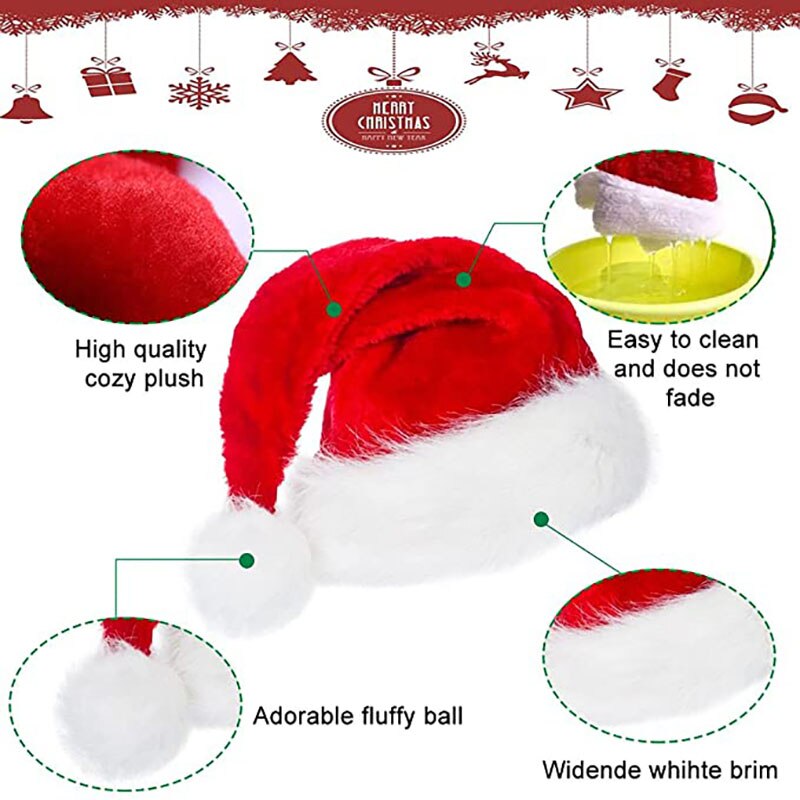 2022 Santa Hat For Adults and child Santa Hat 18x13 inch for year Christmas Eve Comfort Plush Red Velvet Unisex