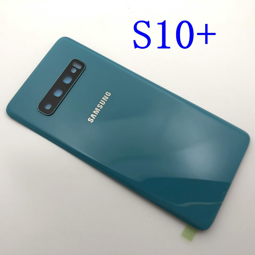 Posteriore di Vetro di Ricambio Per Samsung Galaxy S10 S10e S10 Più S10 + Copertura Posteriore Della Batteria del Portello Custodia di Cassa Della Macchina Fotografica di Vetro lente Telaio: S10 Plus green