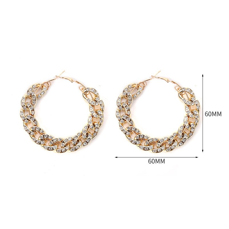 Punk Gold Color Big Round Metal Hoop Earring Circle Linked Chain Large Hoop Earrings for Women Party Nightclub Jewelry: 6cm Gold