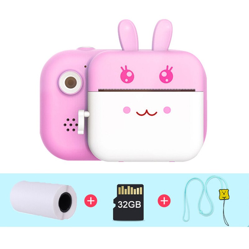 Kids Camera 1080P Digital Camera For Children Print Camera 24MP Cartoon Photo Video Camera One-Click Selfie Camera for Boy Girls: Pink-32G card