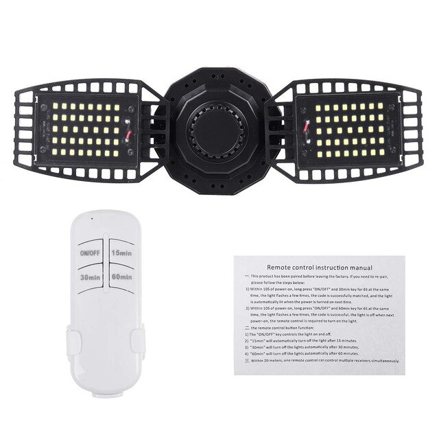 LED Garage Lights 300W E27 Garage Ceiling Light Adjustable Work Light Bulbs with 2/3/4/5 Panel Led Shop Lights+Remote Control: 2 Blades 120W