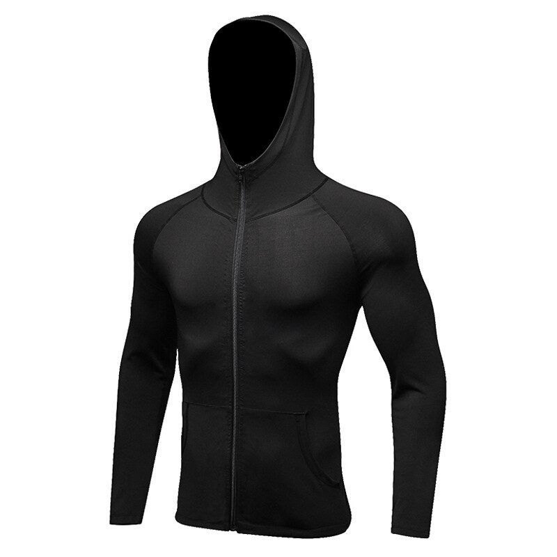 Herr vår höst vinter sport jacka fitness löpträning långärmad dragkedja casual hoodie snabbtorkande jacka: Svart / S