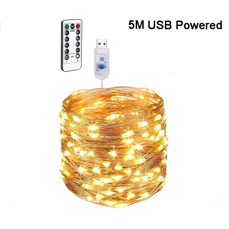 Outdoor Solar String Fairy Lights Christmas Garland Solar Power Lamp Year Decoration Light: 5M USD Power / Warm White