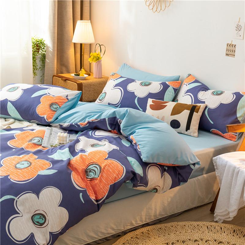 Blue Bedding Set,200x200 Duvet Cover Set With Pillowcase,220x240 Quilt Cover,Orange Daisy Pattern King Size Blanket Cover