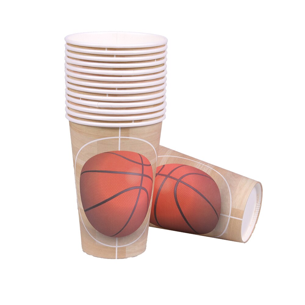 Basketball festrekvisita engangs tallerken sport tema engangs servise barn bursdag papir tallerken engangs servise: 25 stk 9oz kopper