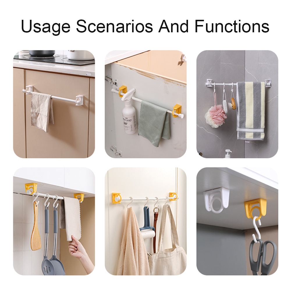 1pc Punch-Free Telescopic Rod Hook Steerable Round Ring Hook Round Rod End Hook Wall Kitchen Bathroom Supplies Home Hardware