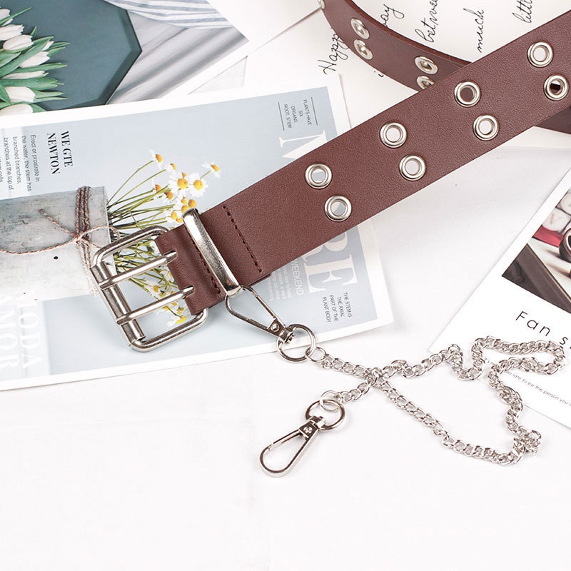 Ceinture en jean Punk à Double œillet | Large toile de styliste, ceinture de ceinture féminine masculine, ceintures de chaîne pour femmes et hommes,