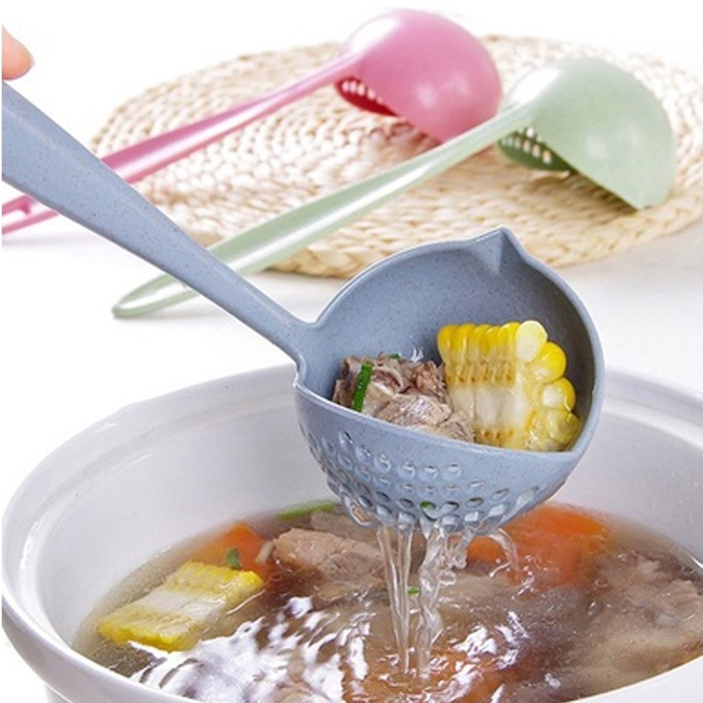 Ustensile 2 en 1, louche et écumoire,cuillère à long manche avec passoire, batterie de cuisine en plastique, spéciale