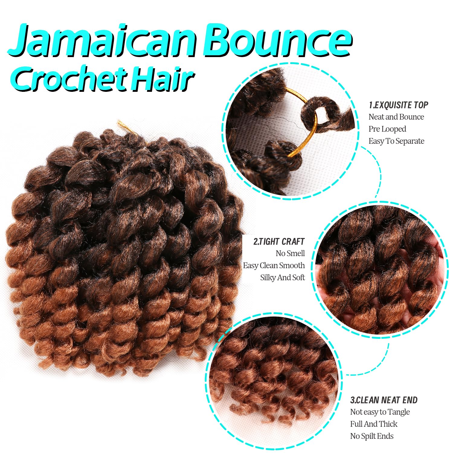 Pelo de ganchillo rizado con varita, pelo de ganchillo jamaicano de 8 pulgadas para mujeres negras, pelo de ganchillo negro Natural, pelo corto y rizado de ganchillo