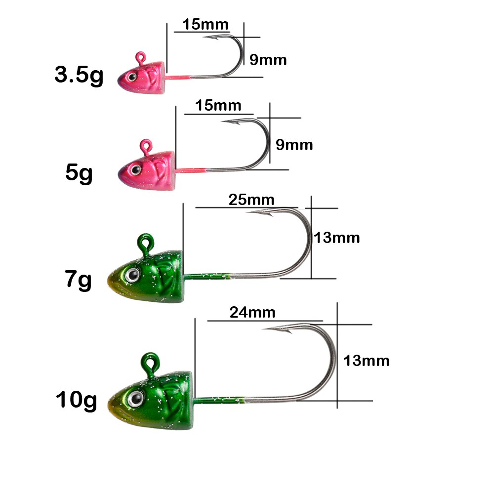 JOHNCOO 5pcs Jig Head Soft Lure Hook 3.5g 5g 7g 10g 3D Eye Jig Head Jigging Silicone Bait Soft Worm Hook