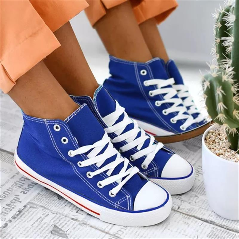 Vrouwen Schoenen Casual Classic Blauw Canvas Lace Ronde Neus Platte Hak High-Top Comfortabele sneakers 6KF136: 39
