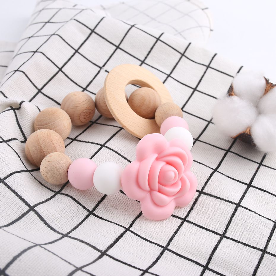 1 stück Candy Farbe Rose Baby Pflege Armband Baby Dusche BPA FREI Holz Beißring Klassische Sinnes Spielzeug kinder schmuck