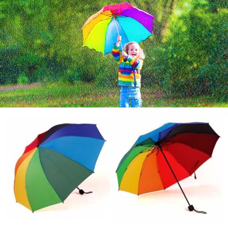 Rainbow Umbrella Tri-Folded Umbrella Anti-UV Parasols Colorful Chidren Portable