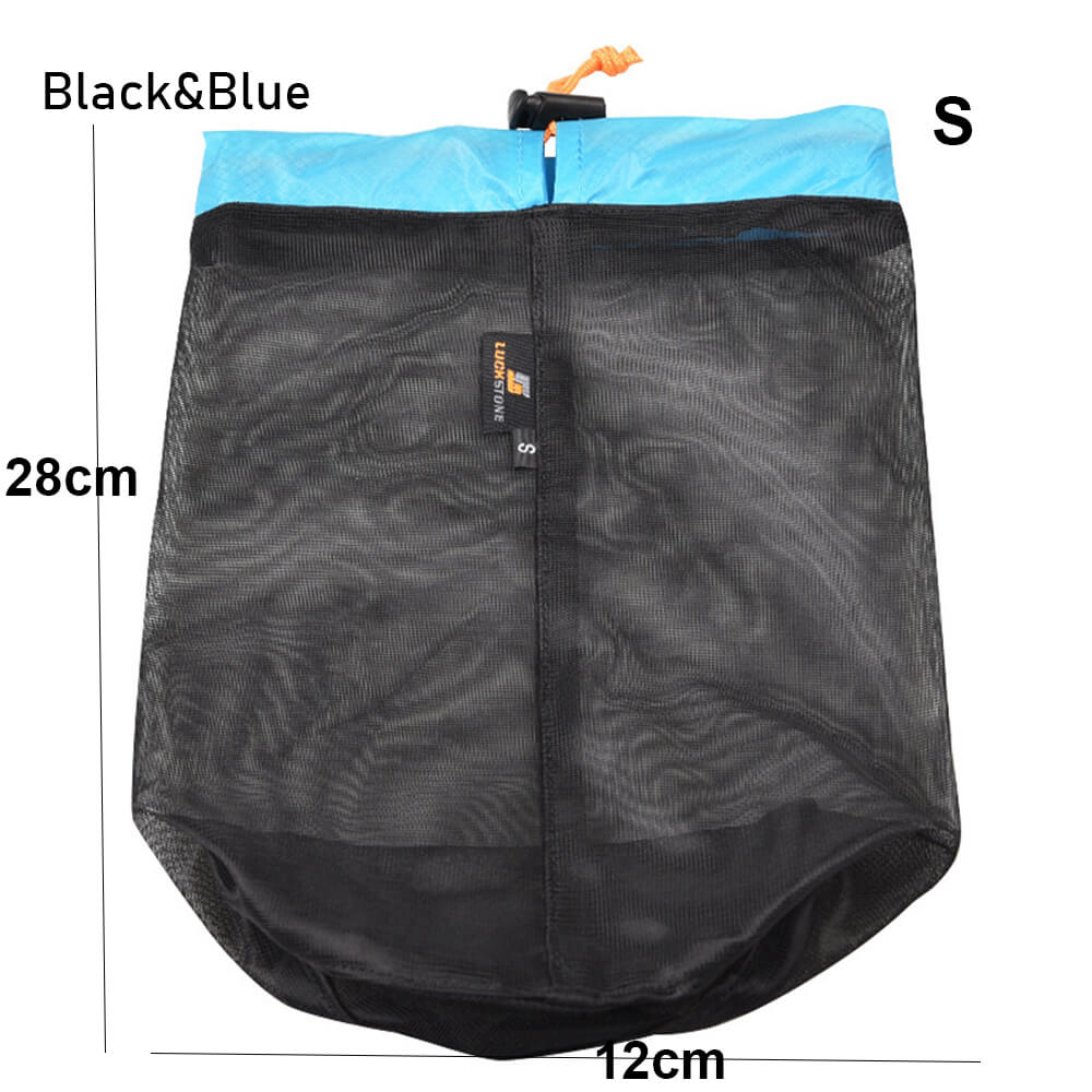 1Pc Drawstring Storage Bag Outdoor Stuff Sack Camping Sport Ultralight Mesh Traveling Organizer Hiking Tool Accessories: S - black  blue