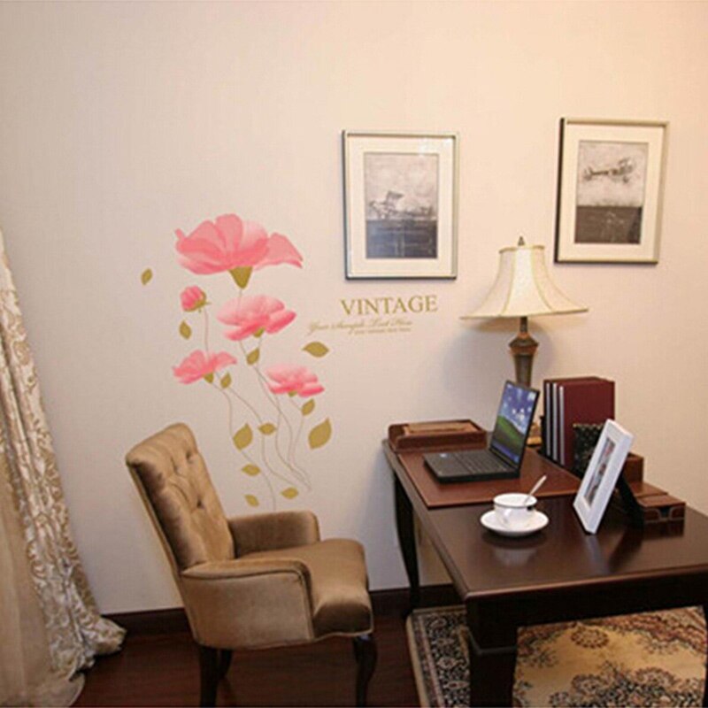 Romantic Pink Flower Wall Sticker Living room Bedroom Background decoration Mural Art Decals home decor stickers on the wall