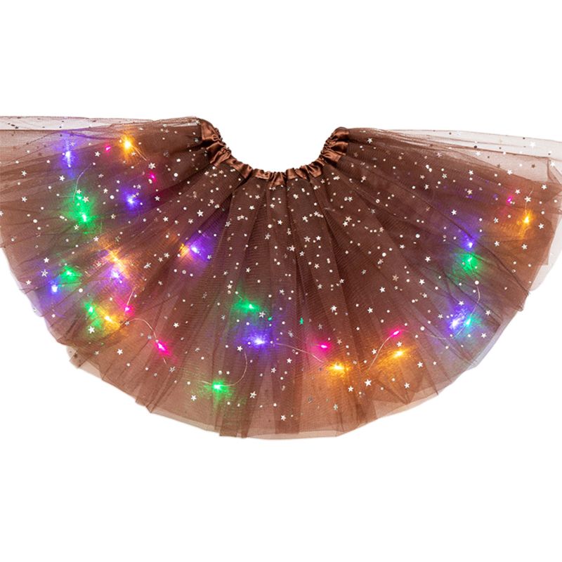 Falda con lentejuelas y estrellas brillantes para niñas, tutú de baile y Ballet con luces LED, Vestido corto de tul en capas de colores neón para escenario y