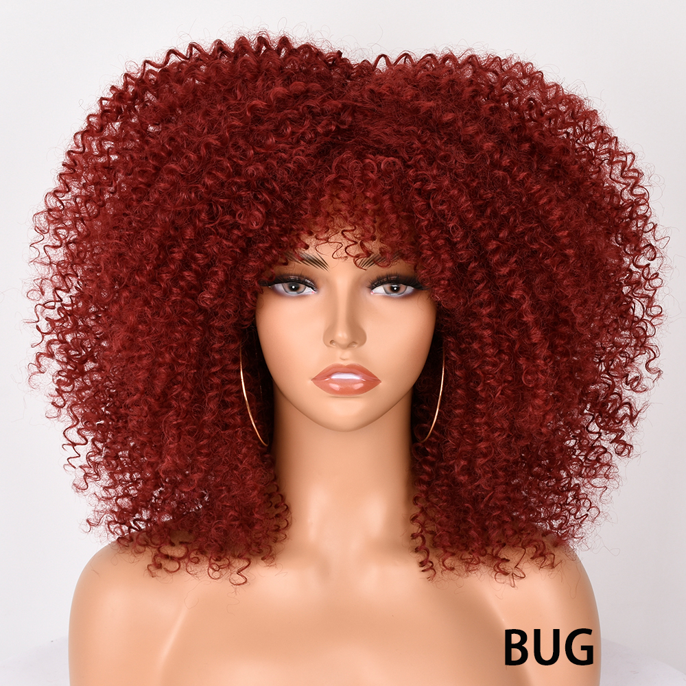 Pelucas rubias de pelo corto para mujeres negras, Afro, rizado, flequillo, Cosplay, Lolita, sintético, Marrón Natural, mezclado: T4/27/30