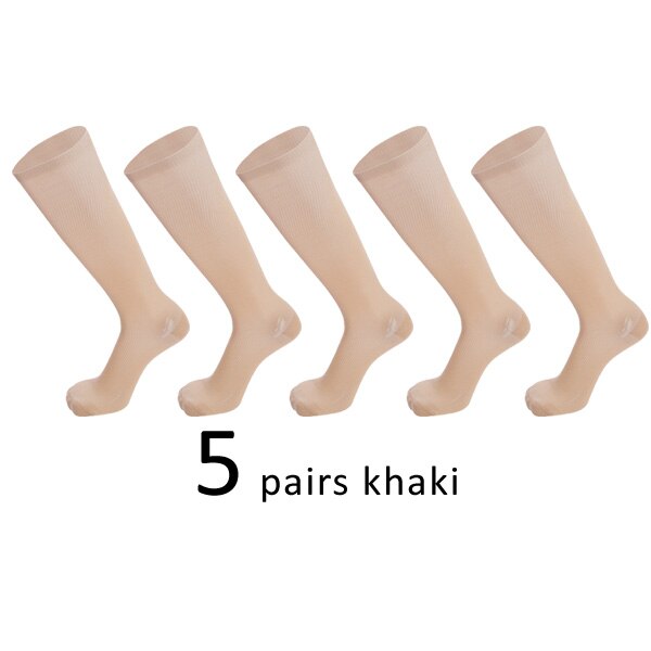 5 Pairs 20-30 Mmhg Graduated Compression Sport Socks Firm Pressure Circulation Orthopedic Support Stockings Hose Long Socks: Khaki / men