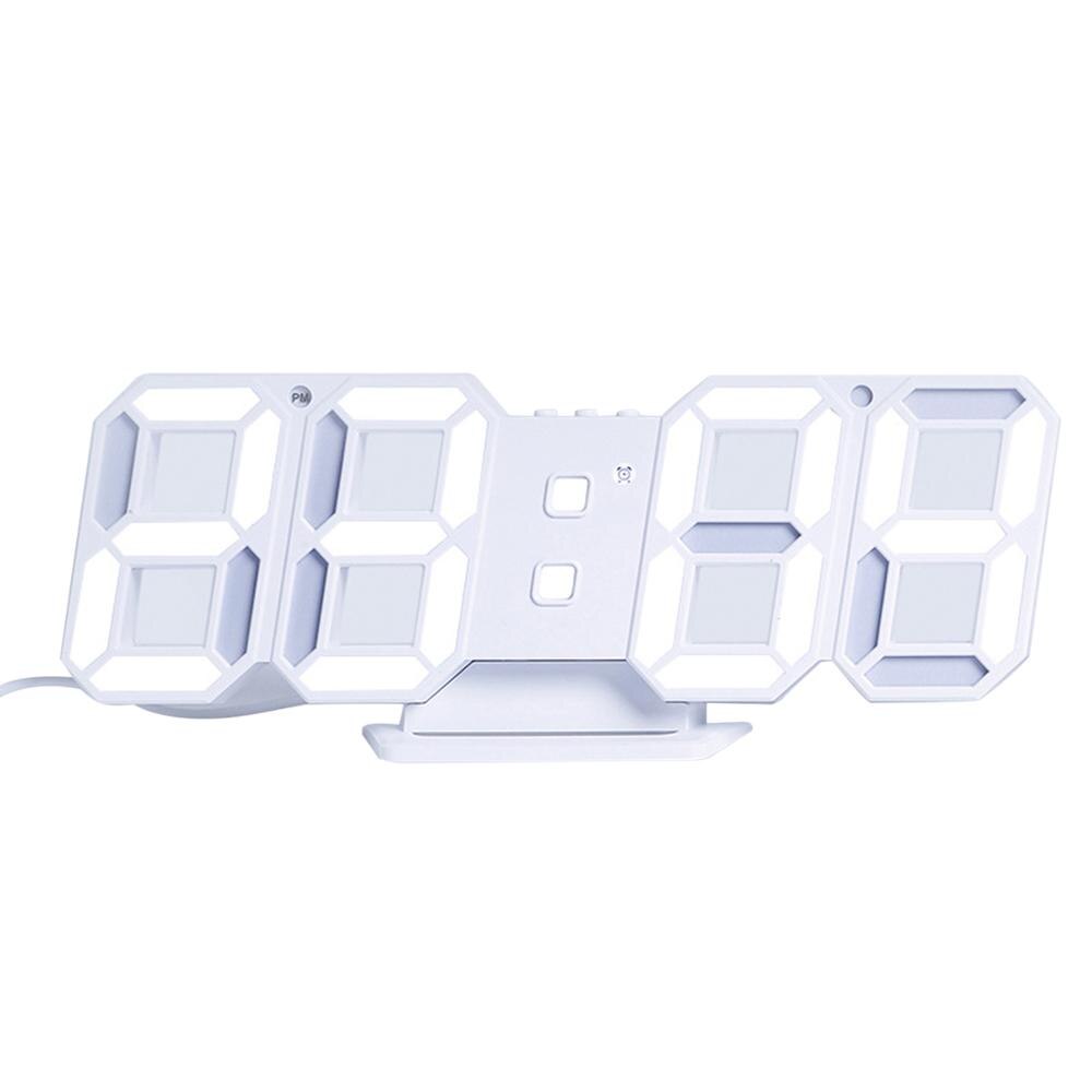 3D LED Digital Clock Bedroom Desk Alarm Clock Electronic Hanging Wall Clock Desktop Watch 12/24 Hour Calendar Home Decor: White
