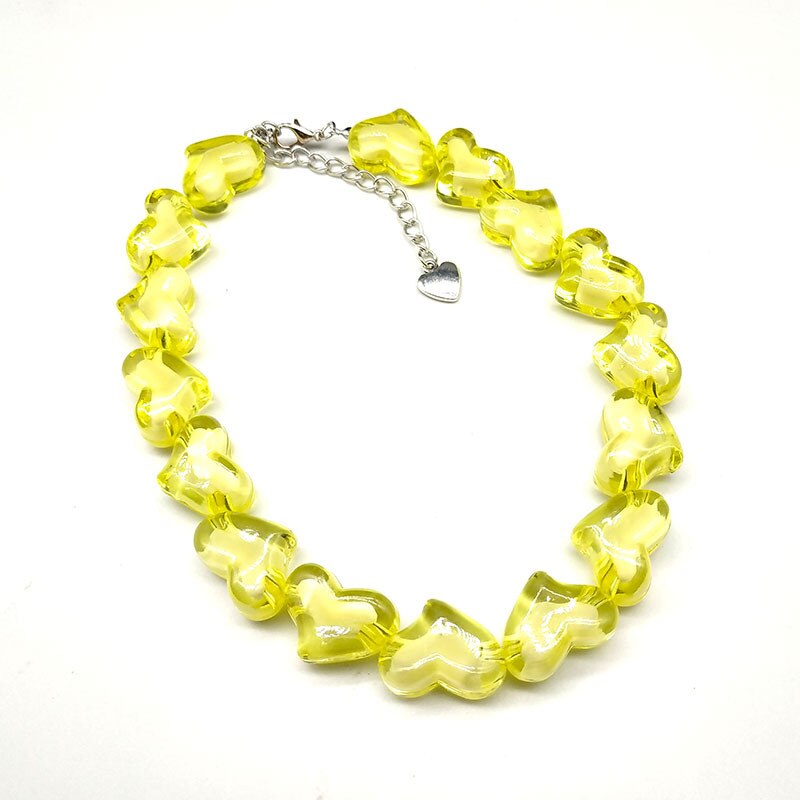Neue Farben Herz Choker Halsketten für Frauen Punk Harz Strang Seite Kette Böhmischen Weiblichen Party Erklärung Schmuck: Yellow
