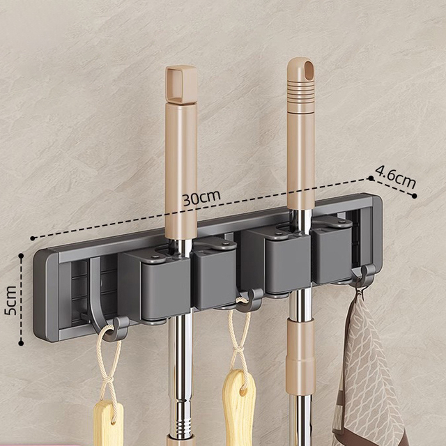 Mop en Bezem Organizer Mop Houder Rack Mop Houder Wandmontage Sterke Bezem Mop Houder Zelf Met 5-Haken Organisatoren Hang Bezem: Rood