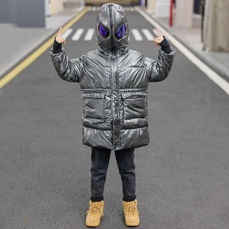 Veste d&#39;hiver avec lunettes à capuche pour garçons, manteau imperméable et brillant pour enfants 4-13, vêtements d&#39;extérieur chauds pour adolescents: Argent / 5