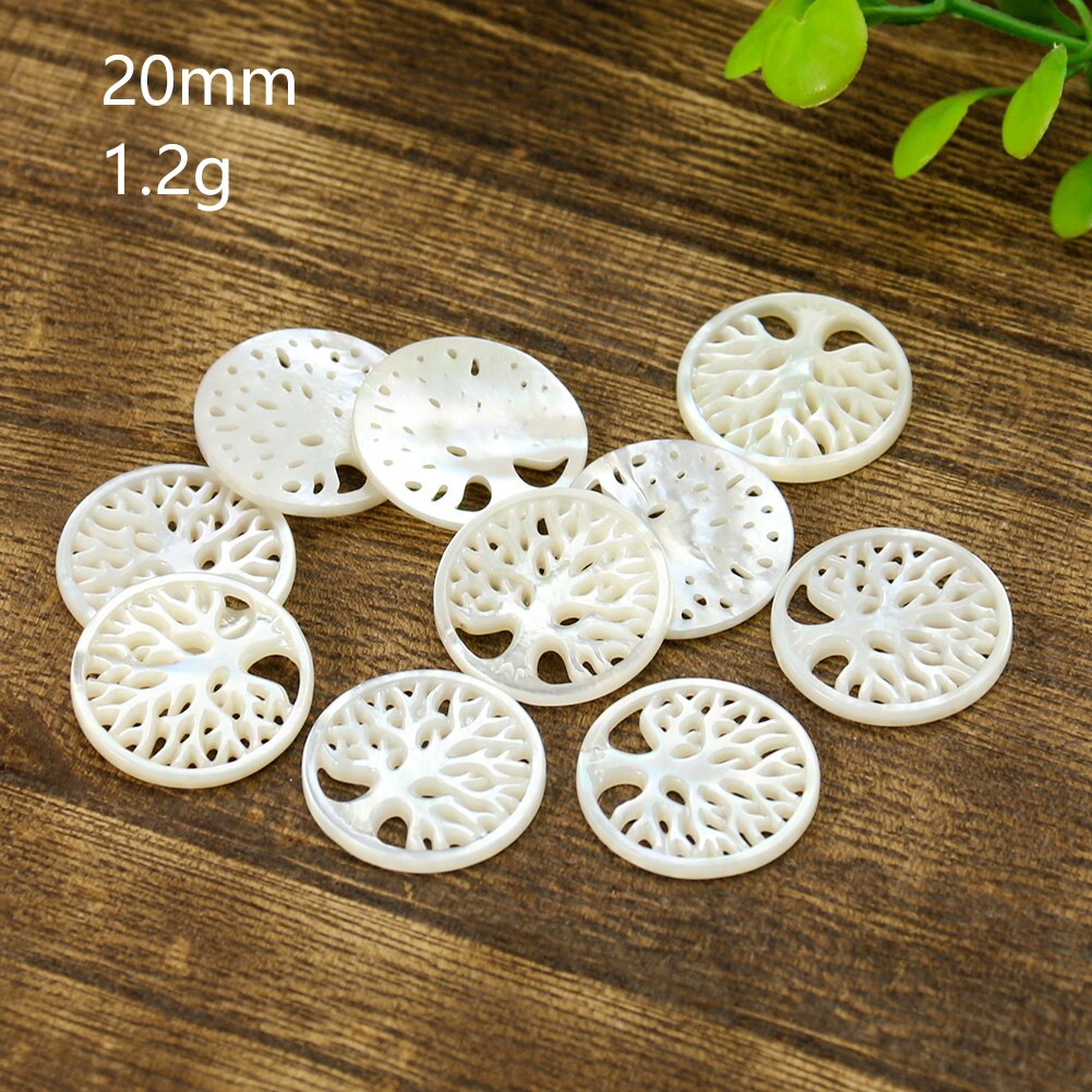 1Pcs Natuurlijke Witte Plaat Moeder-Van-Parel Ronde Holle Boom Van Het Leven Ketting Hanger Diy Sieraden Accessoires