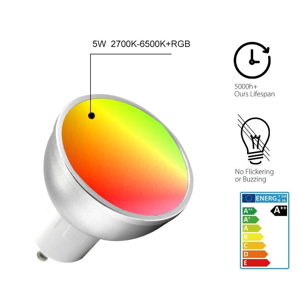 GU10 WiFi Smart Led-lampen Lamp 5 w RBGW Kleurrijke Dimbare Licht Draadloze Verlichting APP Controle Werk met Alexa & Google Thuis