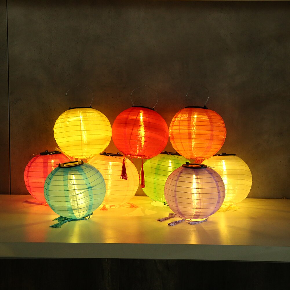 Farolillos solares LED de 8 pulgadas, luz de de Color sólido con borla, lámpara colgante a prueba de agua, lámpara colgante Global, iluminación de paisaje para