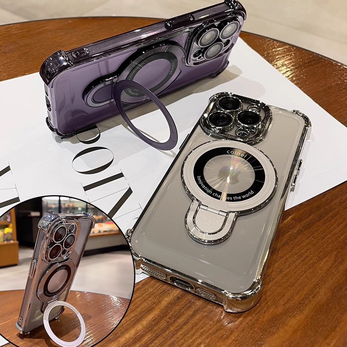 For Infinix Note 40 Pro Case Magnetic Holder Luxury Plating Airbag Silicone Transparent Camera Protection Shockproof Back Cover