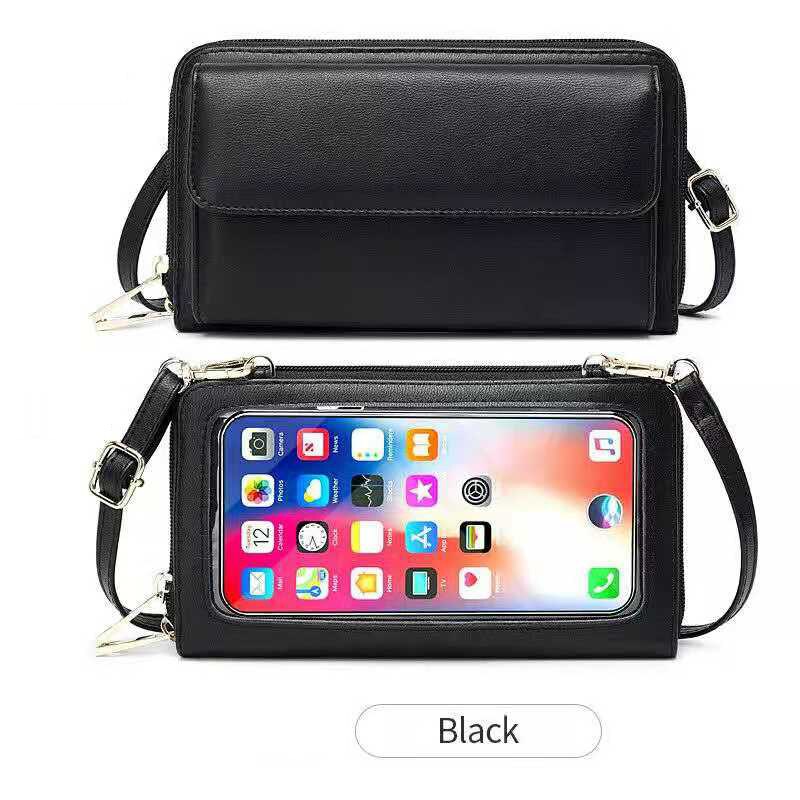 Touch Screen da donna borsa a tracolla sottile borsa per cellulare piccola custodia Rfid Smart portafoglio lungo Designer di marca Flip borse da polso blu: Black