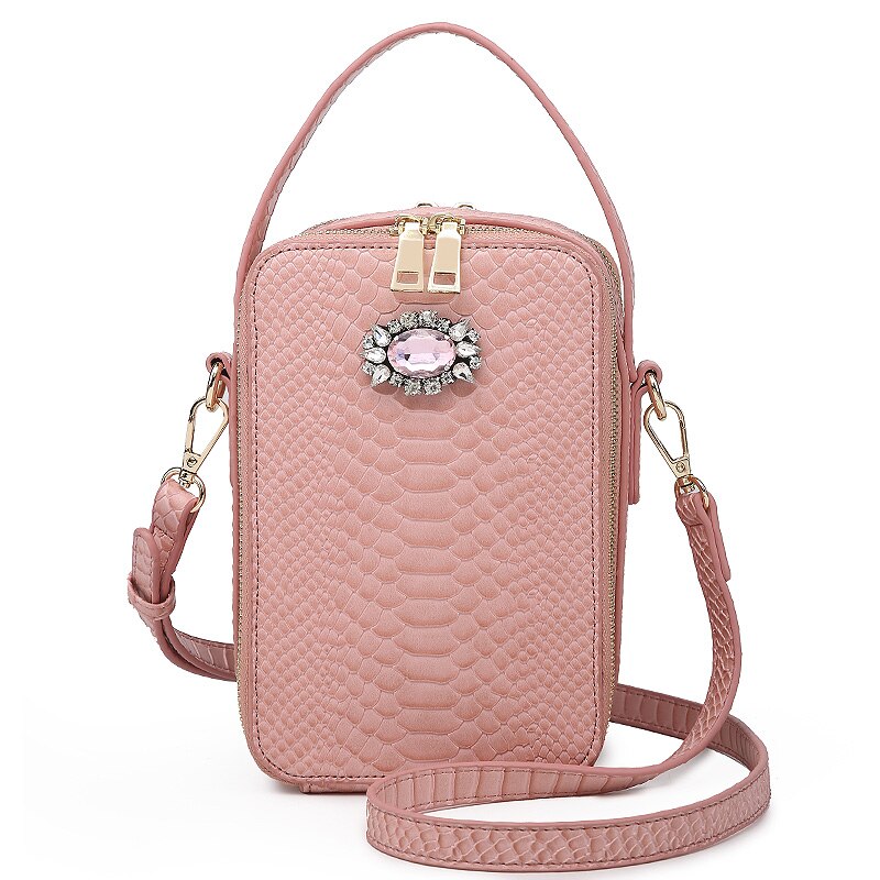 Box Bags Crystal Decoration Python Bag Snake Pattern Women Shoulder Handbag Bags: S-Pink