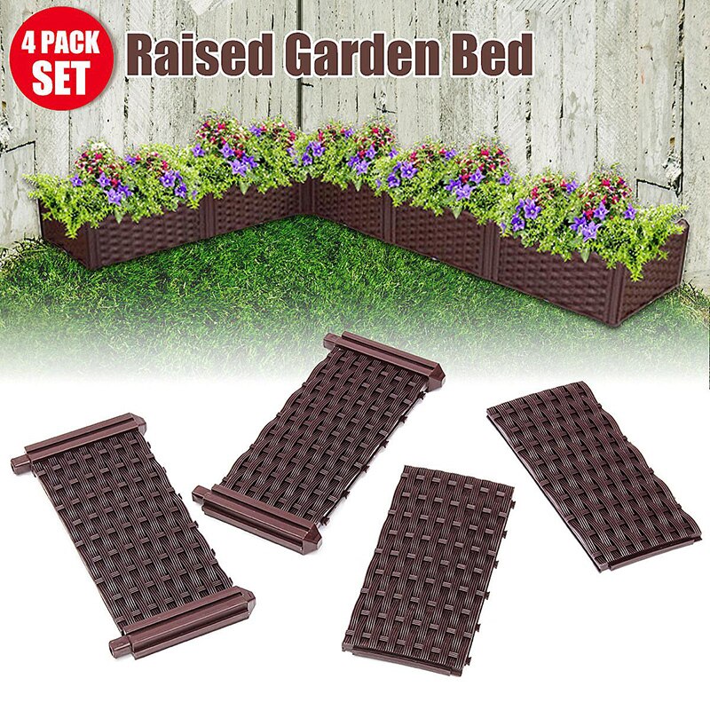 Rotan Plastic Planten Doos Balkon Groente Groeven Planter Box Kit Spliced Planten Trog Voor Binnenplaats/Dak/Tuin J: White