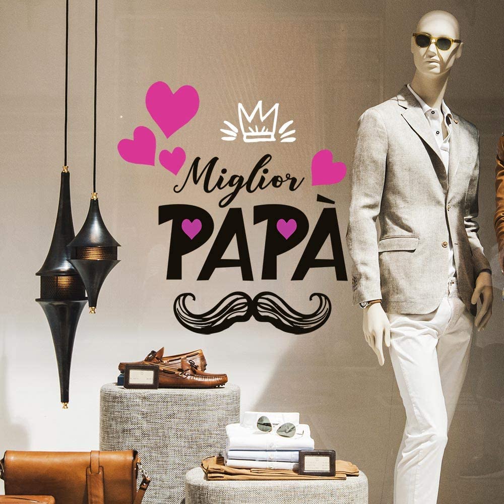 Vetrofania Kina Festa Del Papà Su PVC Trasparente 50x40 Cm - Decorazione Adesiva Per Vetrine