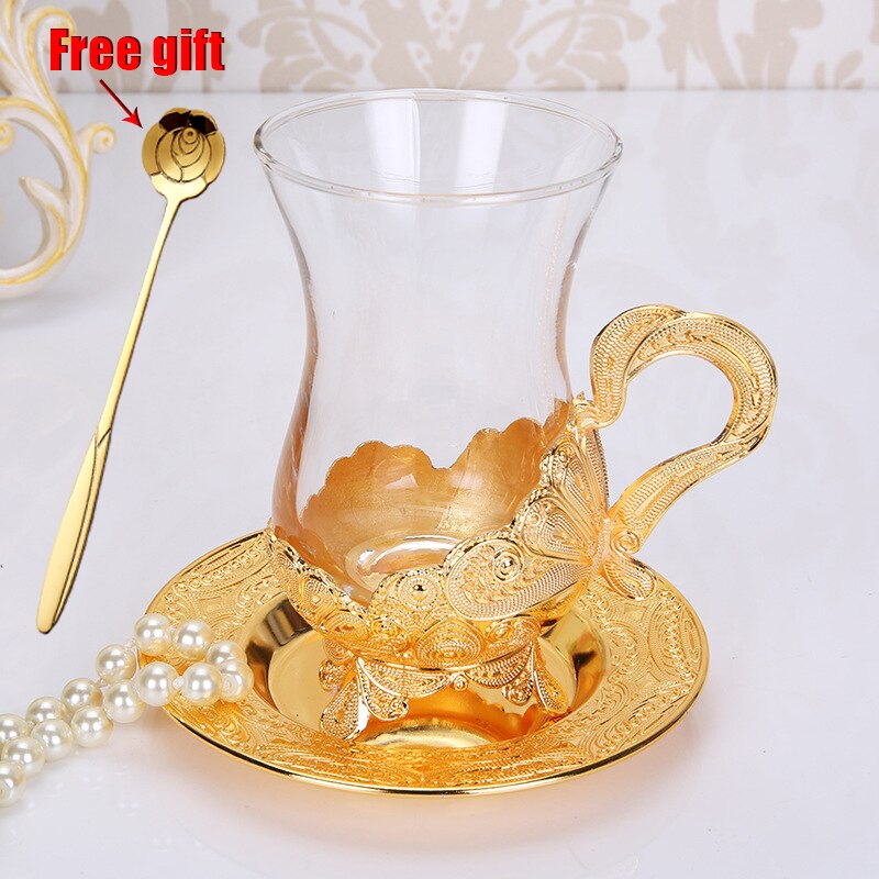 Palace Golden Glass Teapot Kitchen Metal Cold Kettle Coffee Pot European Style Home Decoration Glassware Birthday Wedding: cup