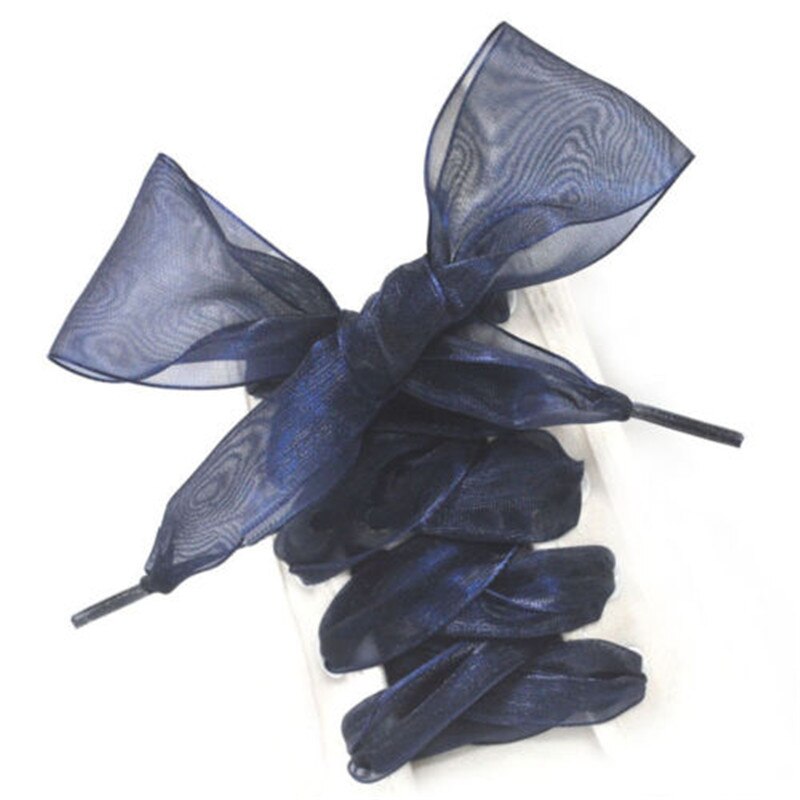 Lacets en Organza pour femmes, 1 paire, 110CM, ruban de Satin en soie, toile, baskets, chaussures de Sport: Bleu marine