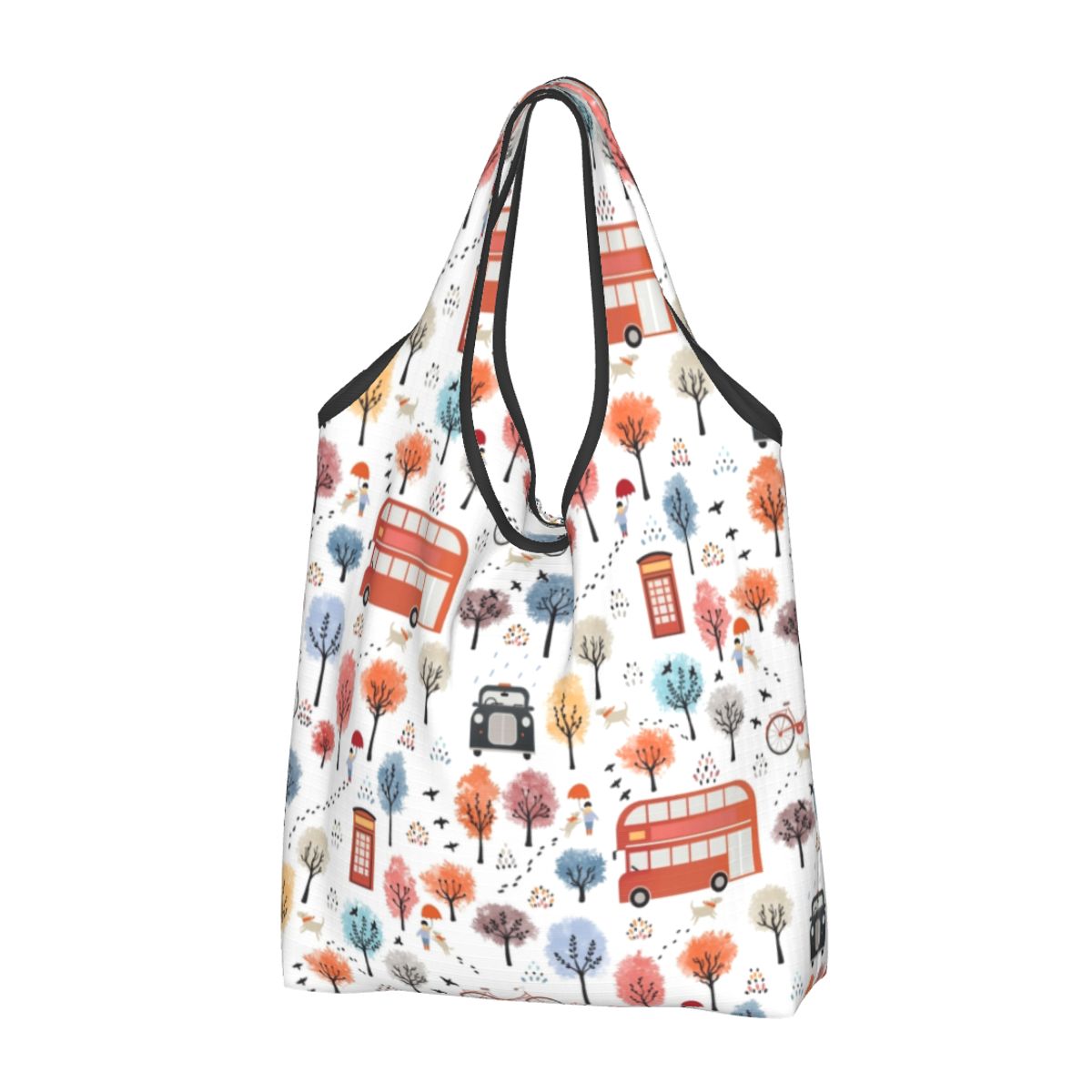 Aangepaste Britse vlag Londen rode bus auto boodschappentas mode shopper Tote schoudertassen draagbare handtas met grote capaciteit: Bruin