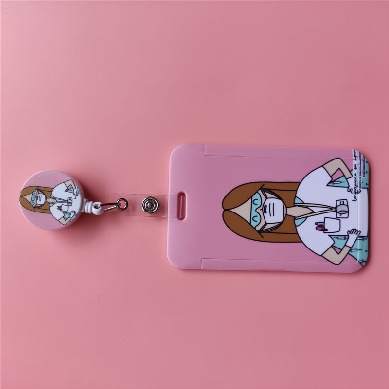 Doctor Nurse Cute Name ID Badge Holder Hard Case with Neck Lanyard Bus Card Holder Keychain Strip Set for Nurse Name Card Case: Ivory