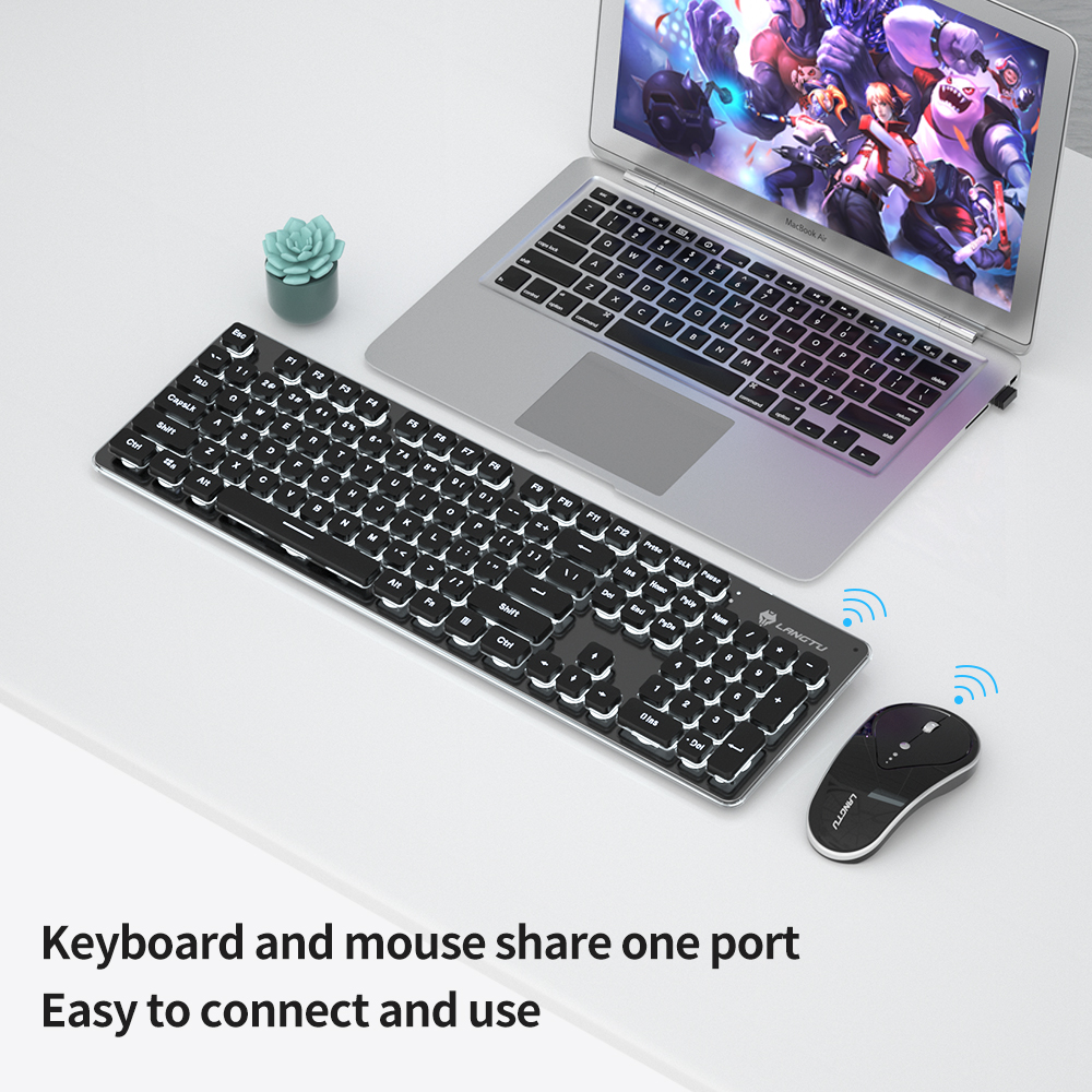 Set tastiera e Mouse wireless, Mouse retroilluminato ricaricabile a 104 tasti ricaricabile a 2.4GHz Full Size per Computer, Laptop, PC