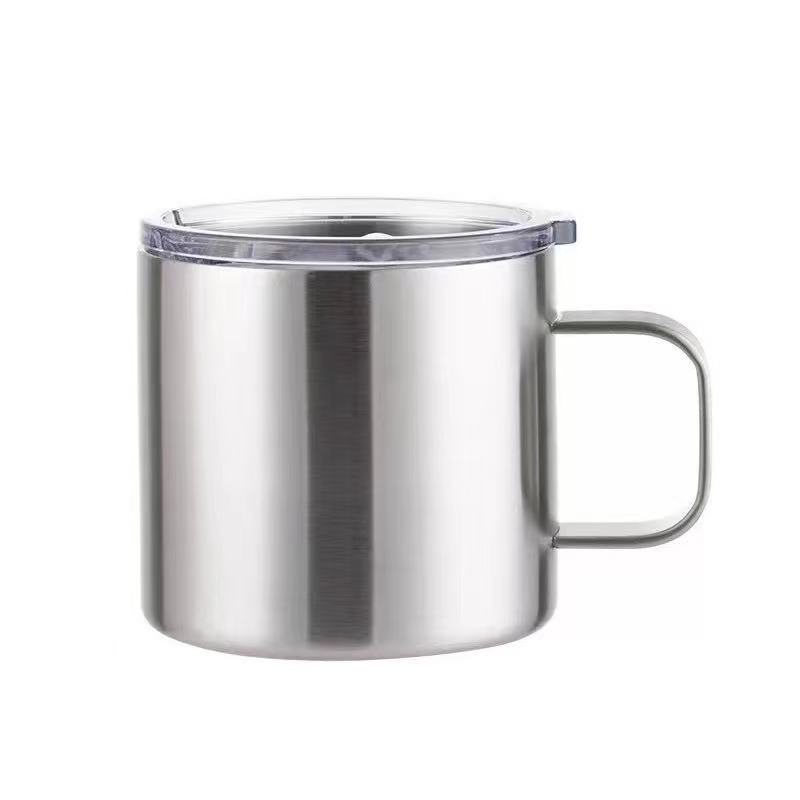 Vaso de Leche de acero inoxidable de 14oz, tazas de doble pared con aislamiento al vacío, vaso de vino de Metal con asas y tapas, taza de café deportiva: X12