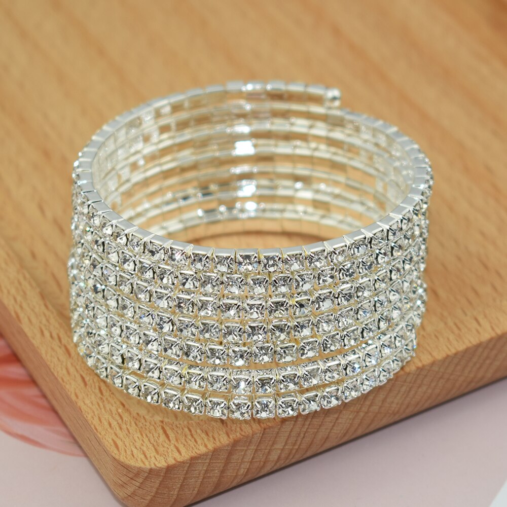 Braccialetto di cristallo classico di lusso con strass pieno bracciale tondo da ragazza bracciale in cristallo bracciale da sposa multistrato: R-   7row-3.5mm