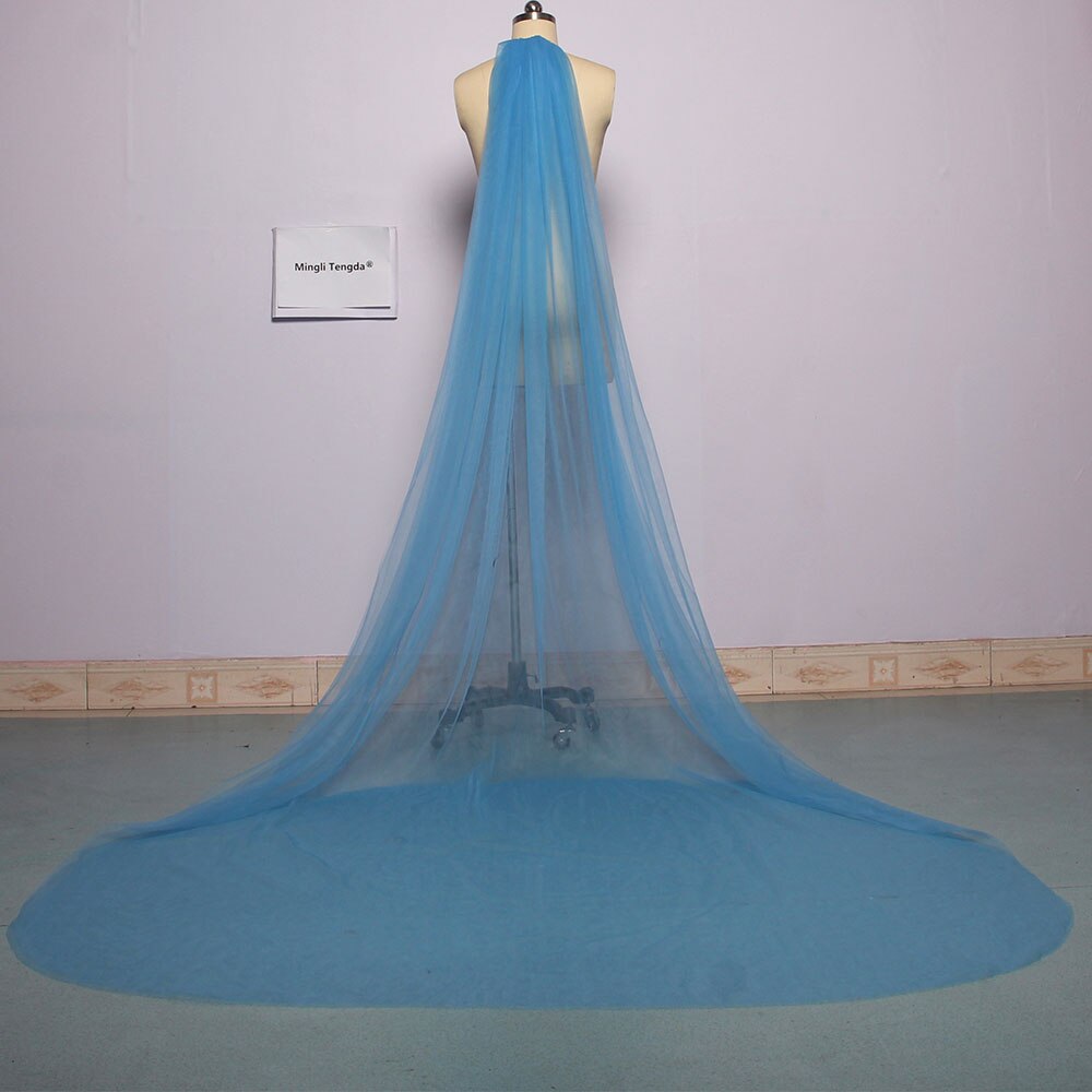 Mingli Tengda Himmel Blau Braut Schleier Lang schneiden Rand Doppel Schicht 3 Meter Lange Hochzeit Schleier Elegante Dame Kathedrale Schleier staubigen Rose: Blau