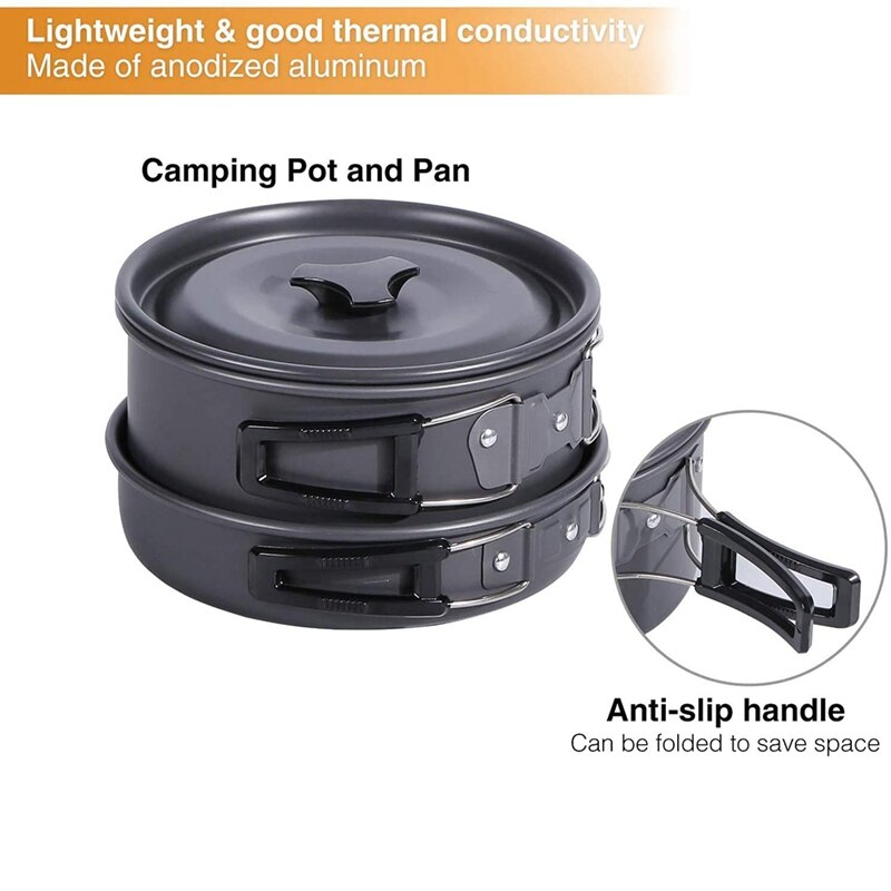 Camping Set Portable Camp Cookware Kit, Lightweight Tableware, Nonstick Outdoor Open Fire Cookware Set for Hiking Picnic
